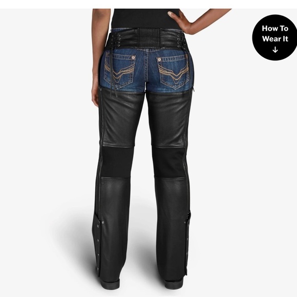 Harley Davidson Black Leather Chaps with Zipper Detail XS main image 4